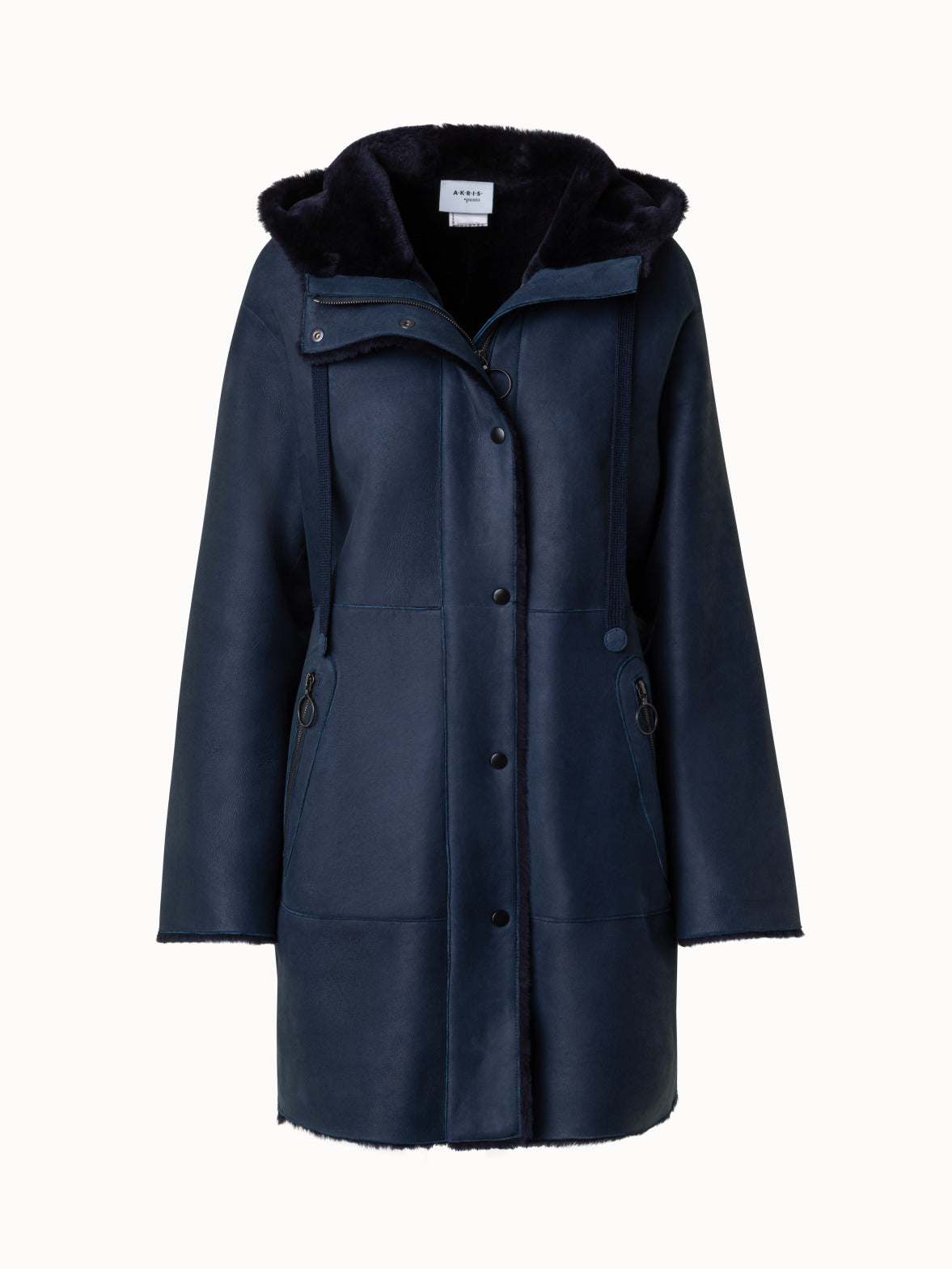 Akris Punto Hooded Lamb Shearling Coat Navy