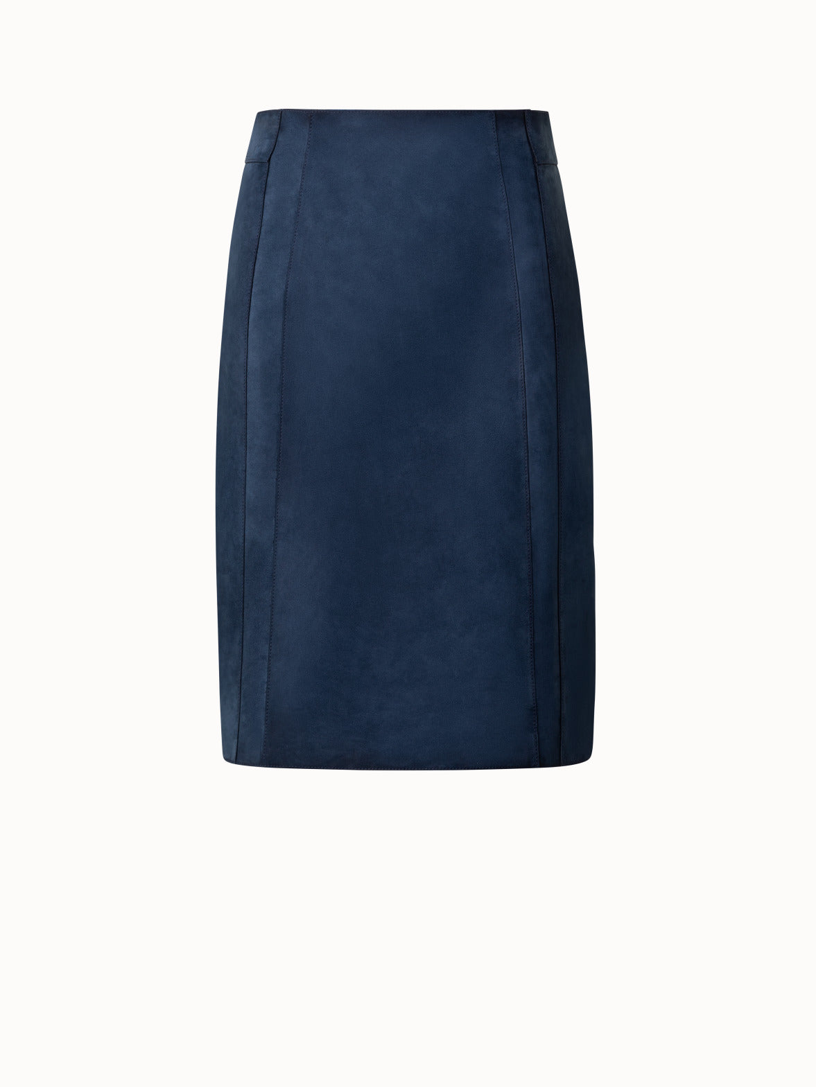 Akris Short Pencil Skirt in Suede Leather Navy Denim 10