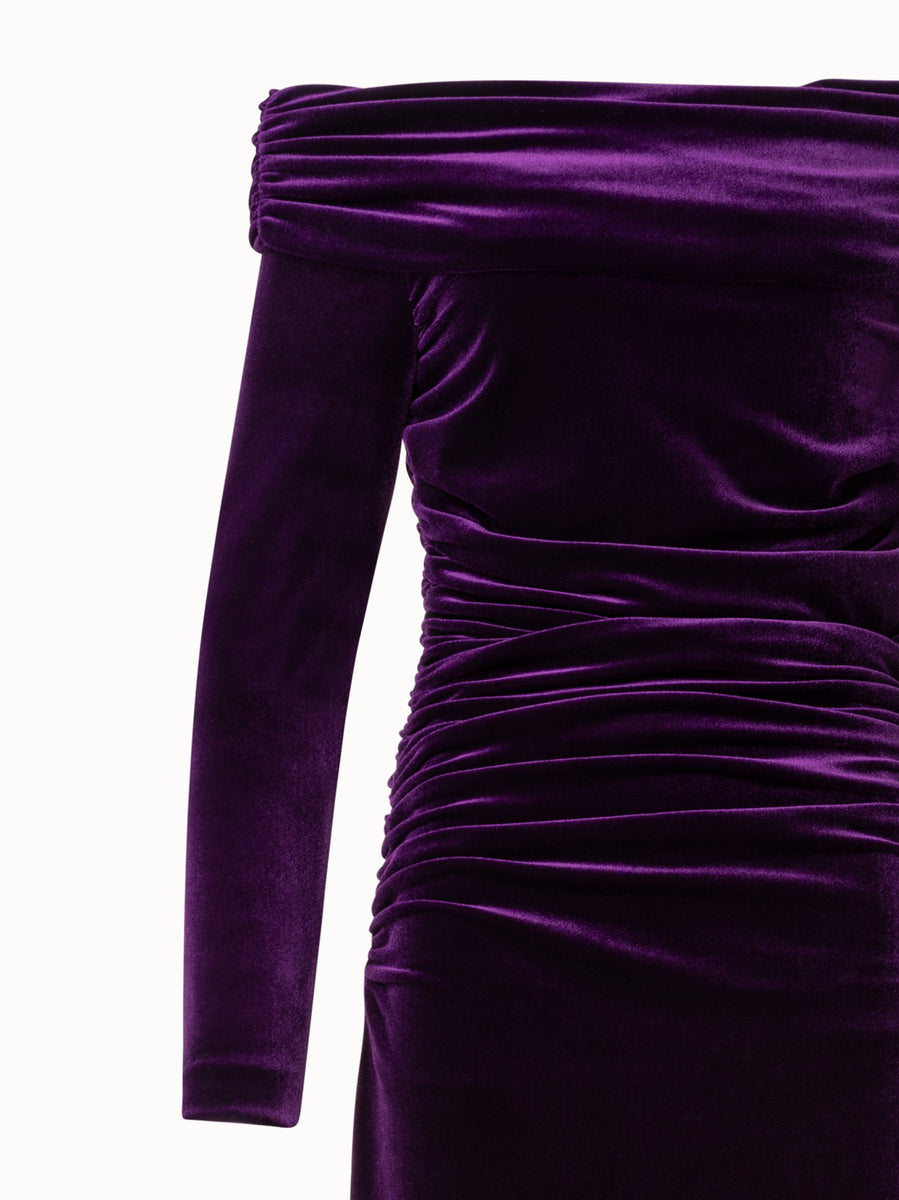 Velvet Off-Shoulder V-Cut Neck Long Sleeve Gown Lilac main image 1