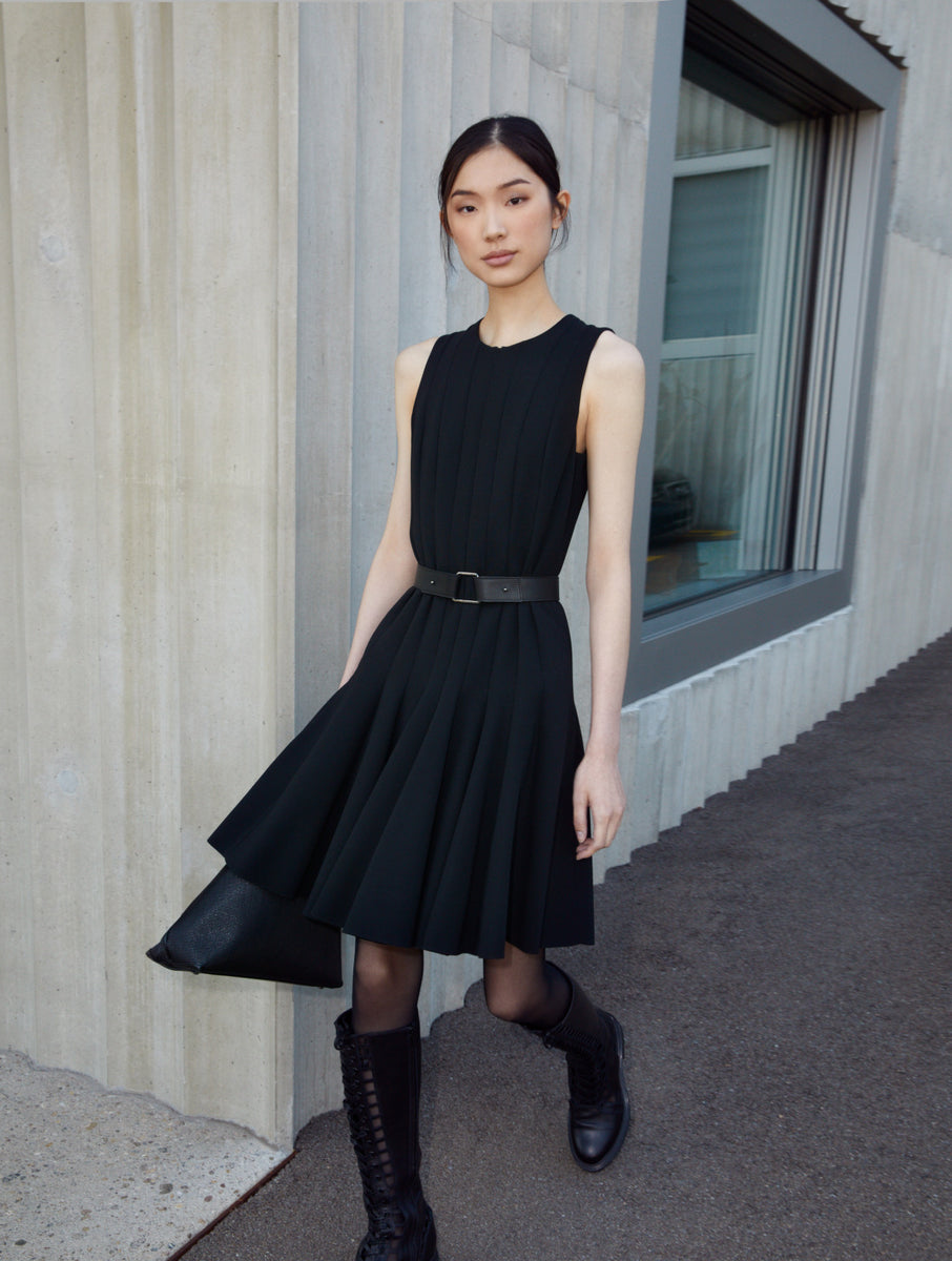 Wool Double-Face Dress with Skaters Pleats