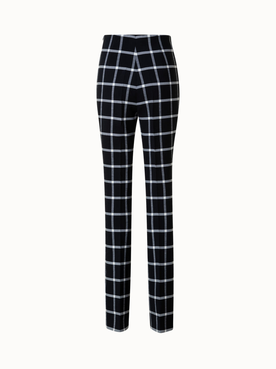 Checked Wool Stretch Double-Face Bootcut Pants