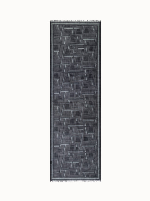 Cashmere Silk Scarf with Zig Zag Trapezoid Print