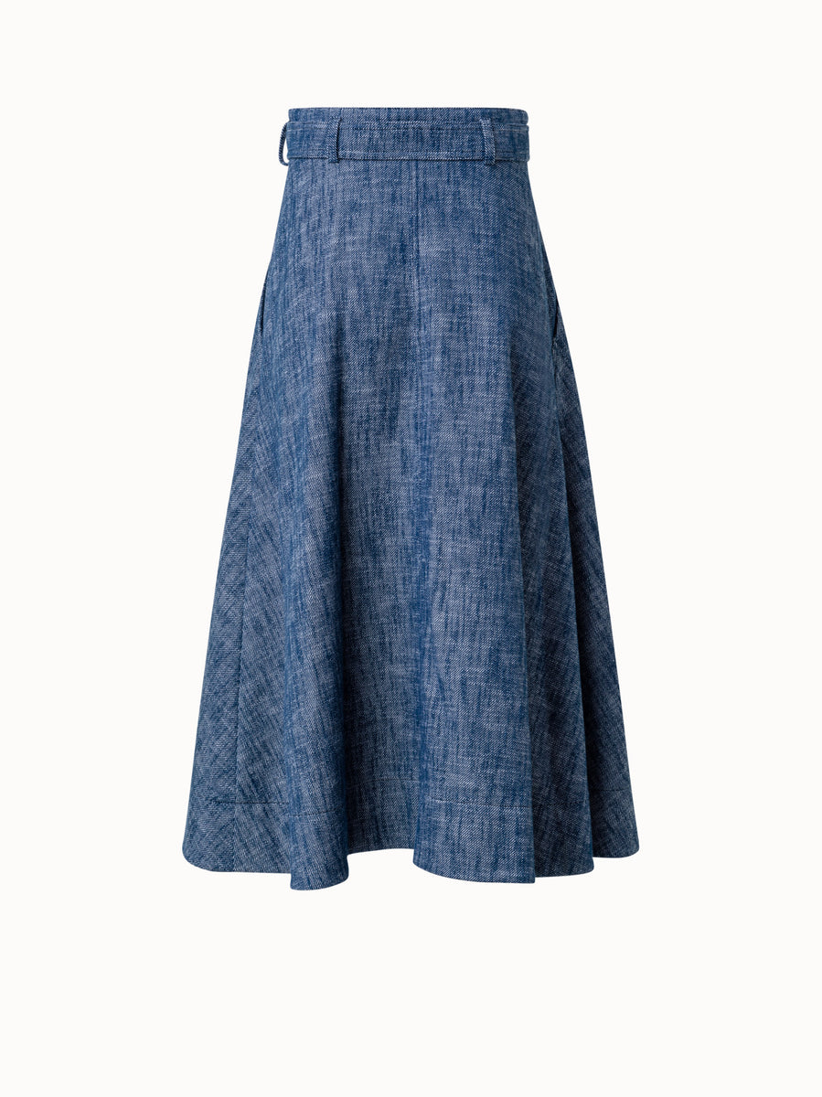 A-Line Cotton Stretch Denim Midi Skirt