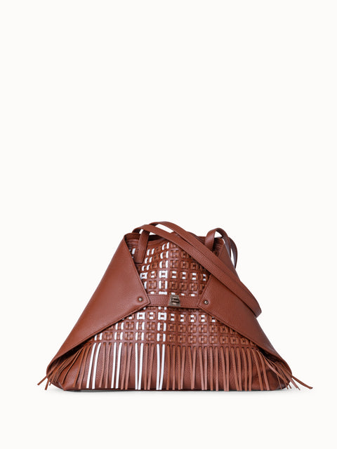 Medium Ai Shoulder Bag in Woven Leather with Fringes