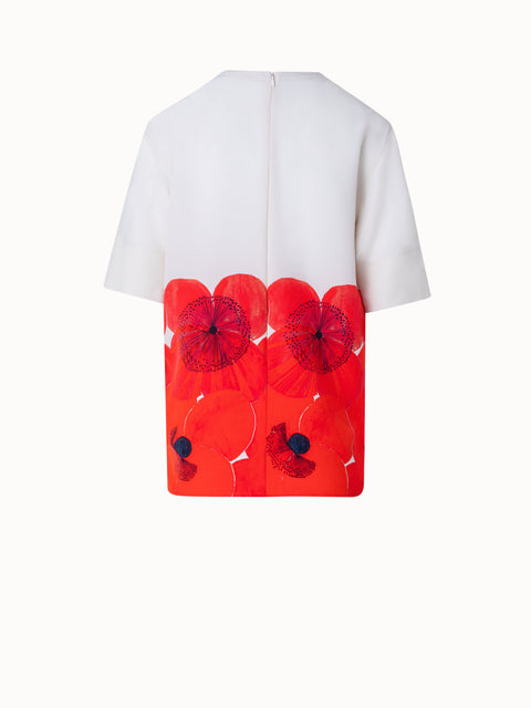 Silk T-Shirt Blouse with Poppy Print