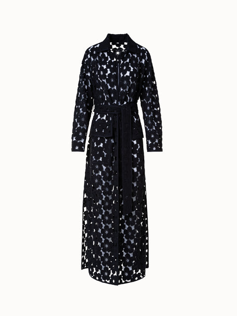 Maxi Coat with Allover Anemone Embroidery