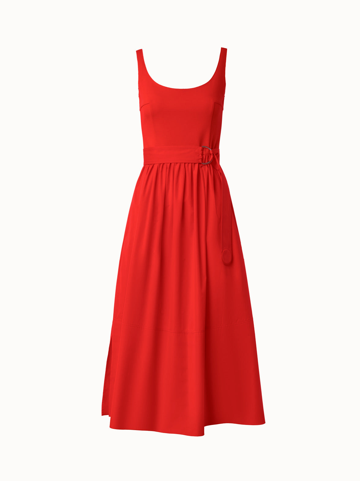 Akris Punto Fit and Flare Cotton Midi Dress with Jersey Top Poppy 12