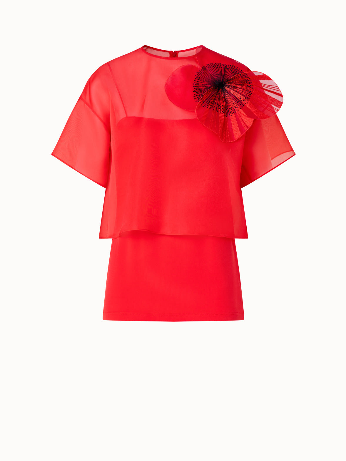 Akris Cropped Blouse in Organza with Poppy Red 6