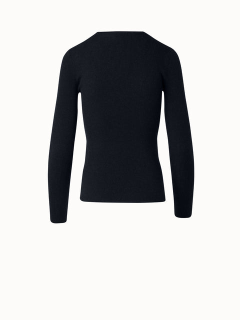 Silk Cotton Fine Rib V-neck Sweater