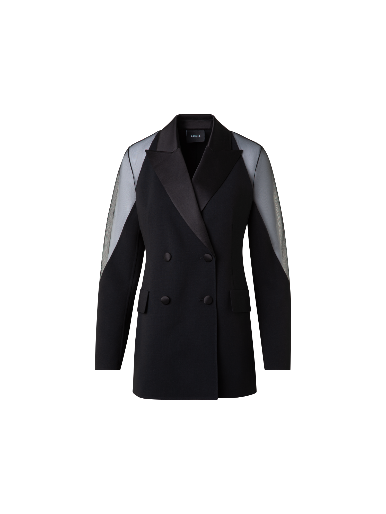 Wool Satin Tuxedo Jacket with Sheer Shoulders – Akris Inc.