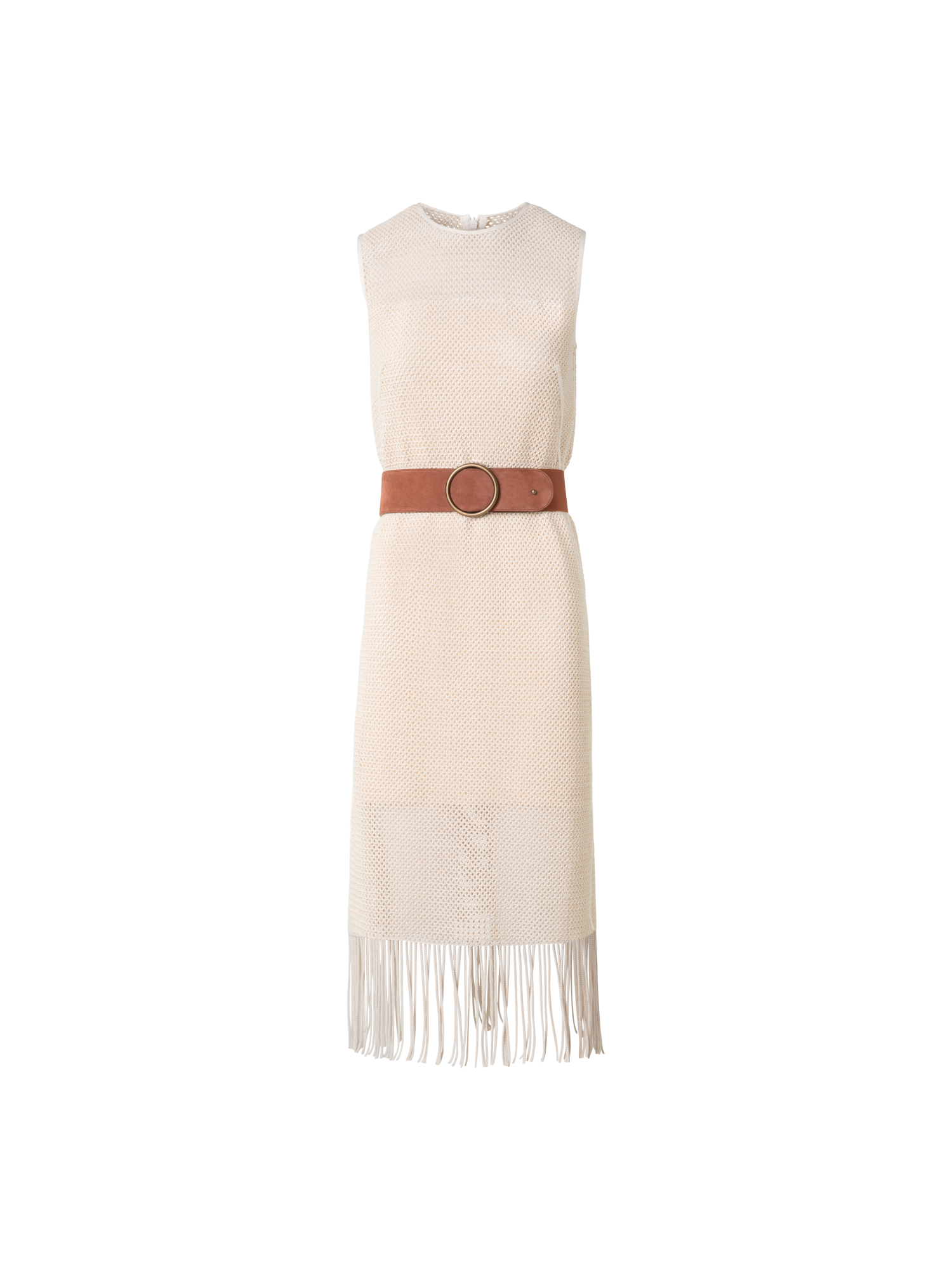 Midi Dress in Cotton Mesh with Fringes Cashew / 6