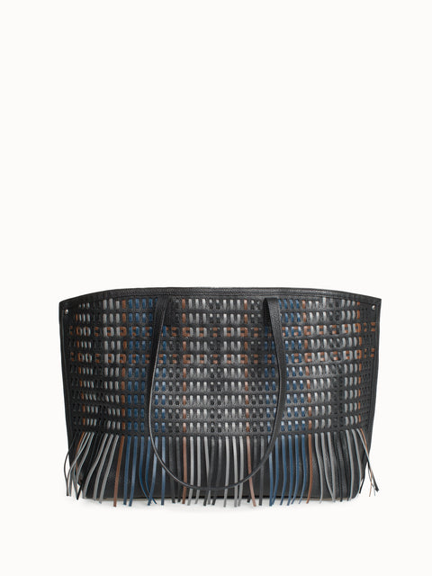 Medium Ai Shoulder Bag in Woven Leather with Fringes