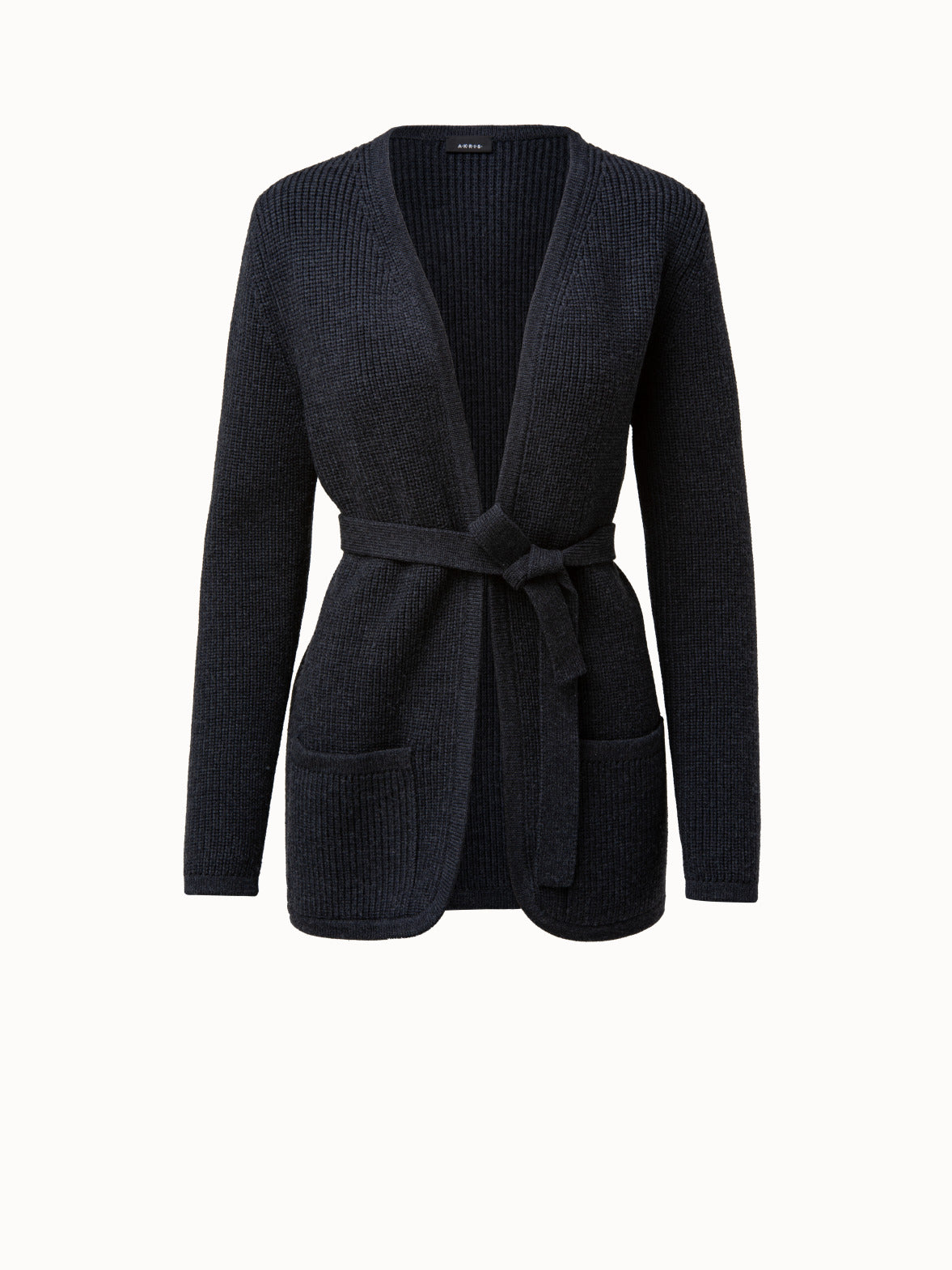 Wool Stretch Long Belted Cardigan