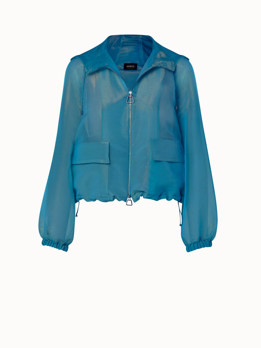 Silk Techno Iridescent Organza Voluminous Blouson Jacket