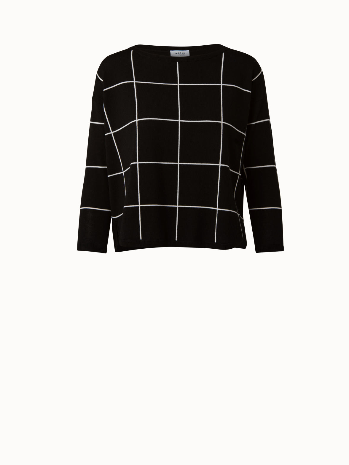 Merino Wool Knit Pullover with Window Check Print