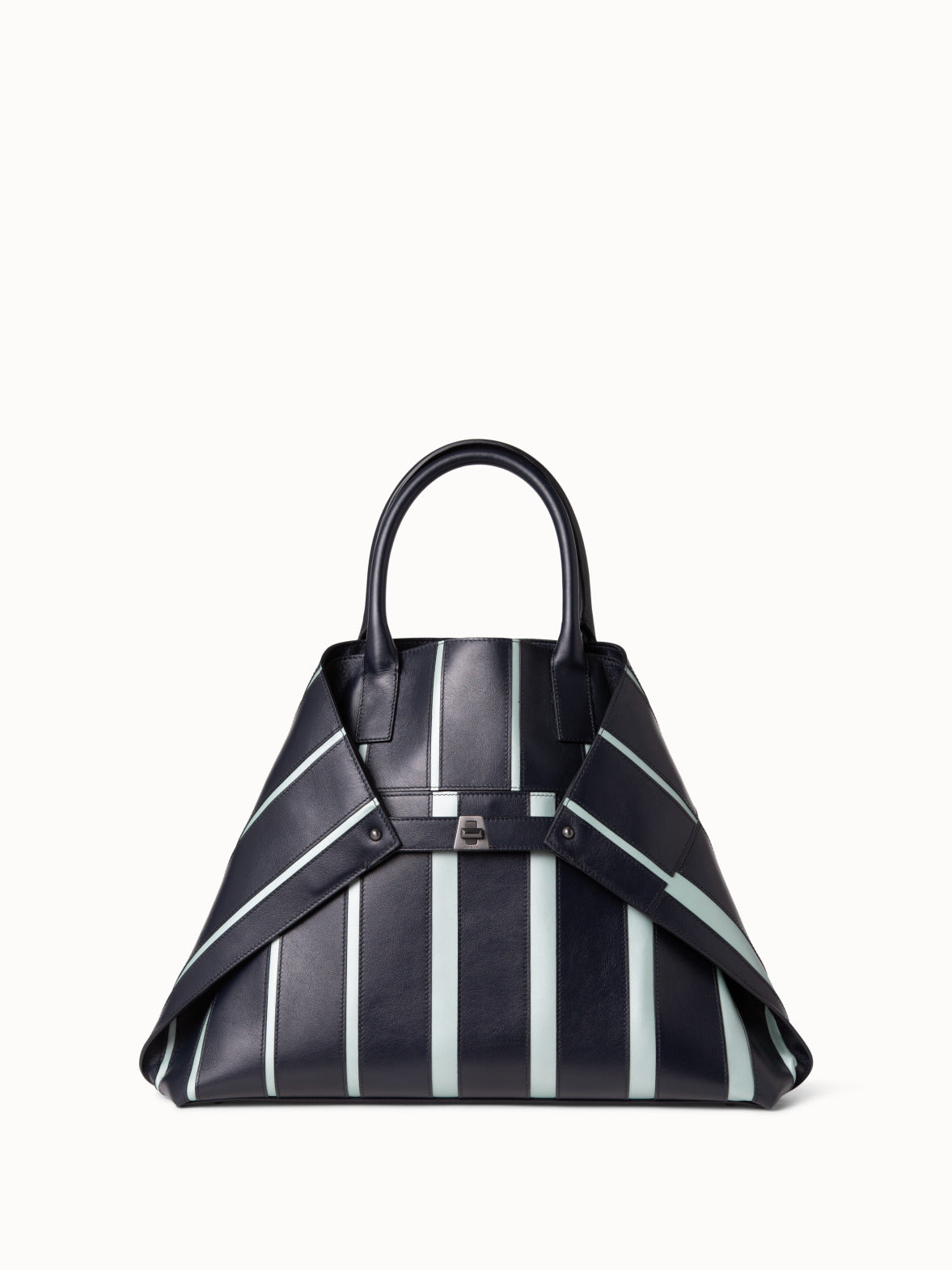 The Medium Transport Tote in Nubuck Leather: Striped Strap Edition