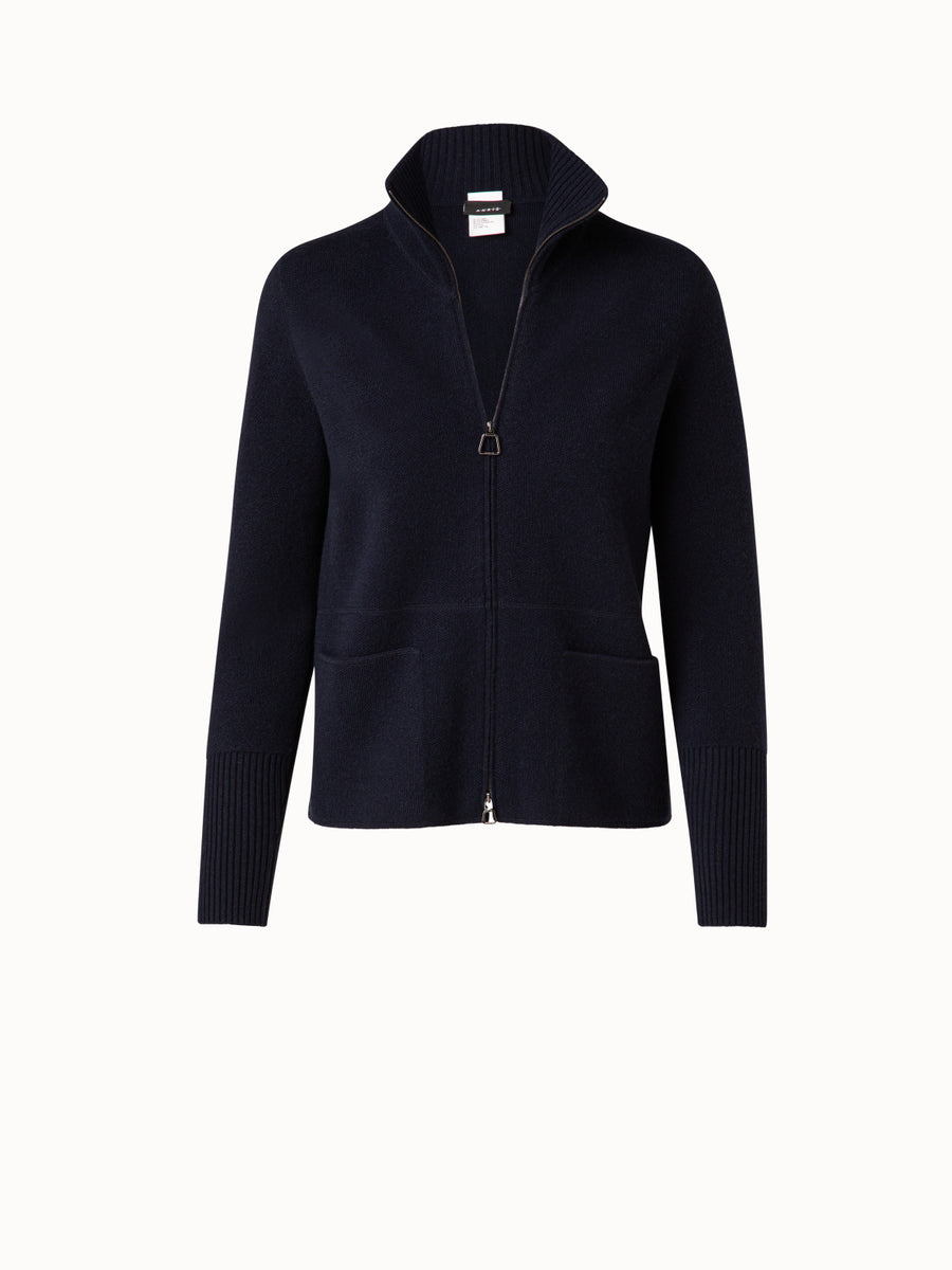 Cashmere Piqué Knit Zip Cardigan