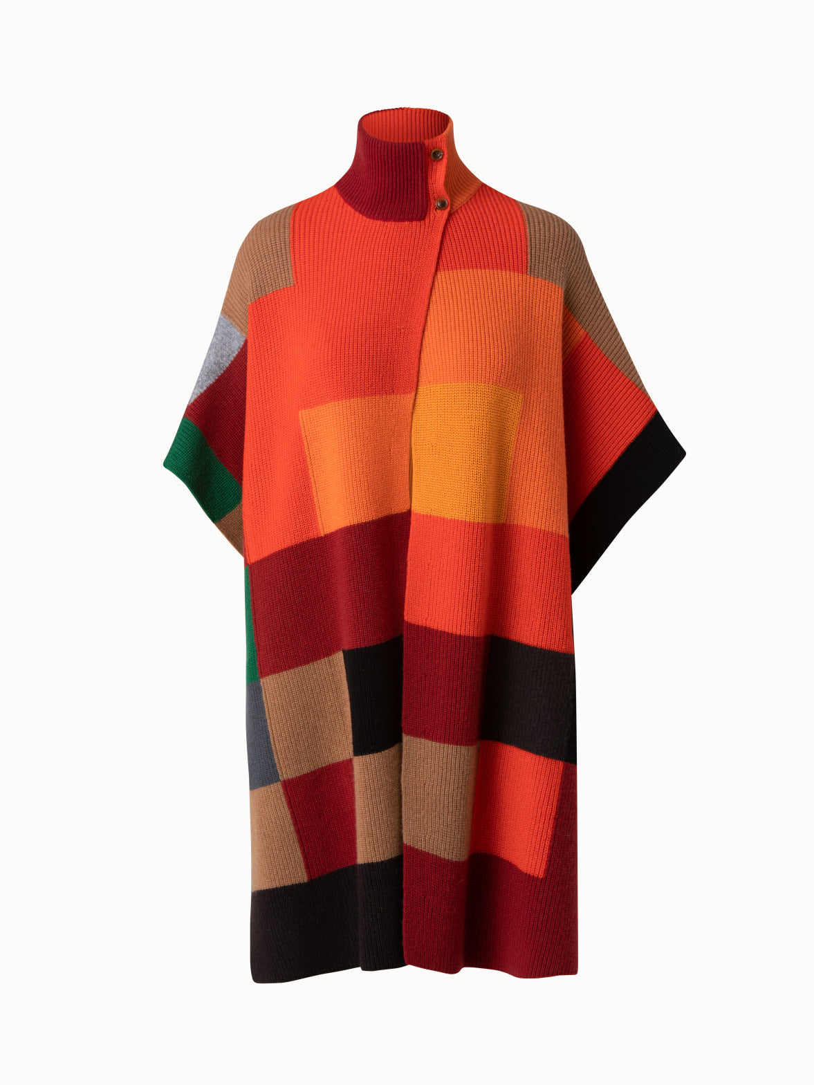 Cashmere Wool Silk Interior Abstract Intarsia Knit Cape