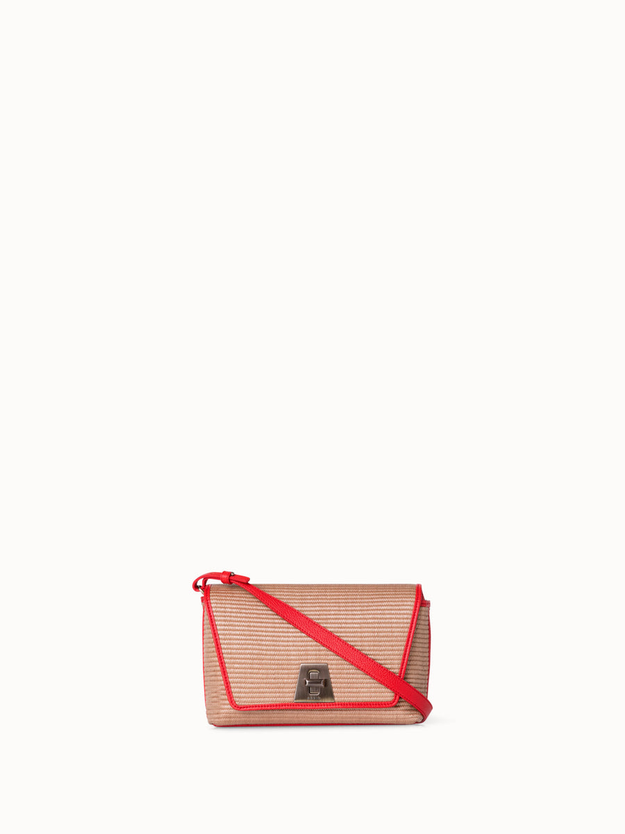 Akris Small Anouk Woven Raffia Crossbody Bag in Camel/Blossom