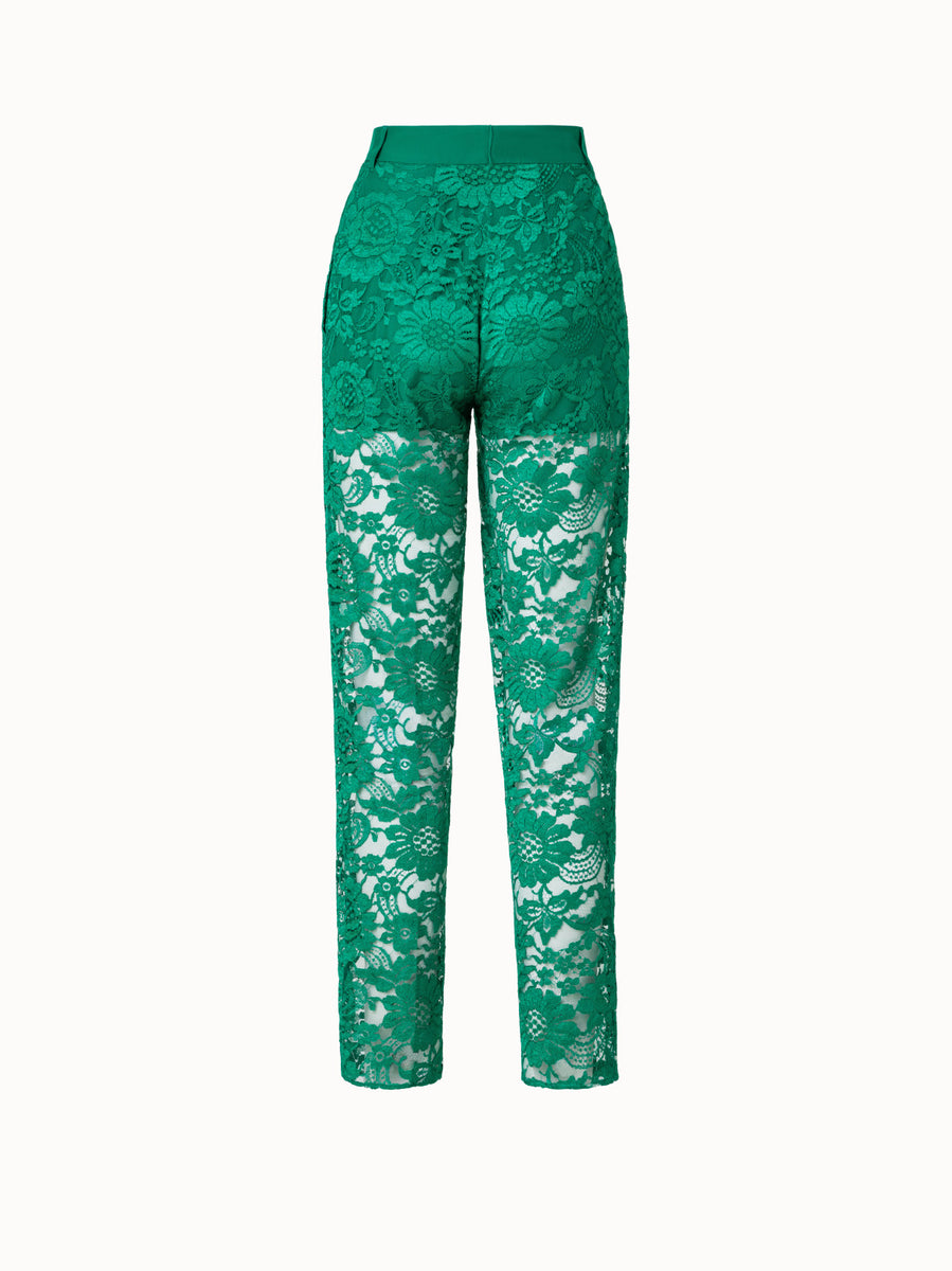 Floral Techno Lace Pleated Tapered Pants