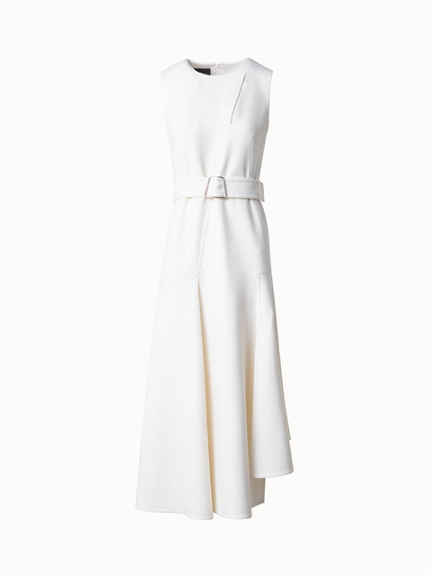 Sleeveless A-Line Midi Dress in Cotton Double-Face with Zip-Cut-Out