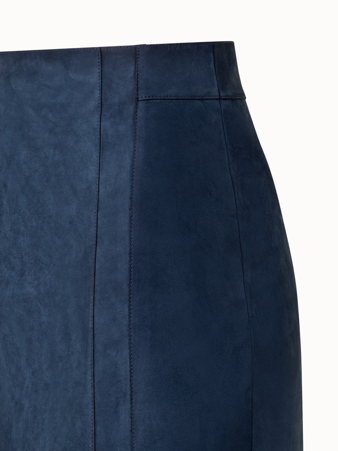 Akris Short Pencil Skirt in Suede Leather Navy Denim 10