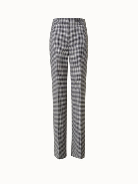 Wide Straight Leg Vichy Pants in Wool Double-Face