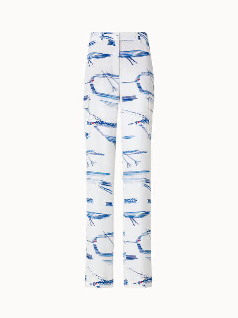 Silk Cargo Pants with Kasuri Birds Print