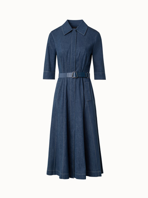 Cotton Denim Midi Shirt Dress