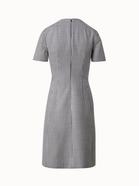 Vichy Pleated Sheath Dress in Wool Double-Face