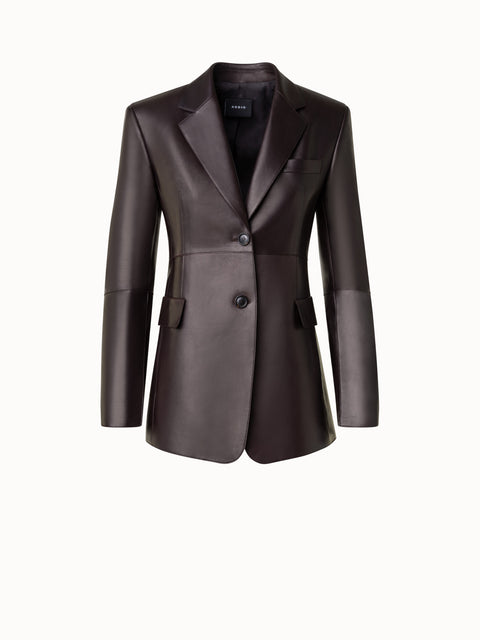 Long Tailored Leather Blazer Jacket