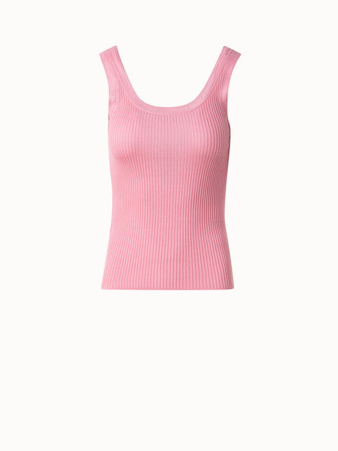 Silk Knit Rib Tank Top with Knitted Trim