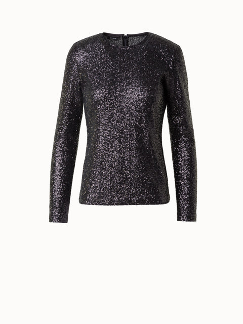 Sequins Jersey Round Neck Top