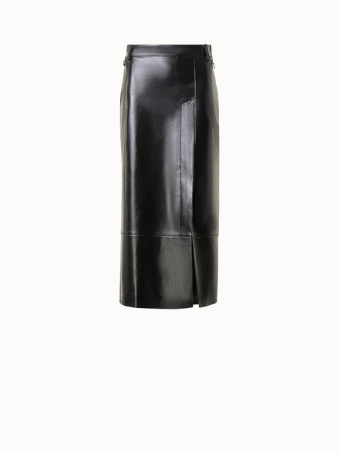 Lacquer Leather Pencil Skirt with Slit