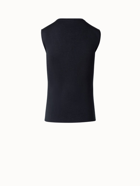 Sleeveless Silk Stretch Knit Top with Crew Neck