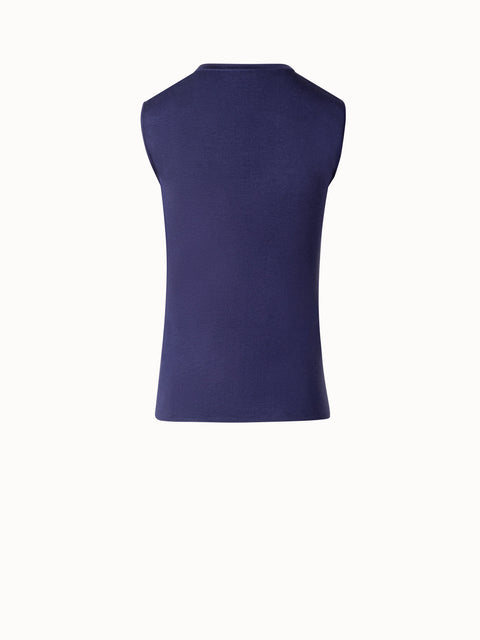 Sleeveless Silk Stretch Knit Top with Crew Neck