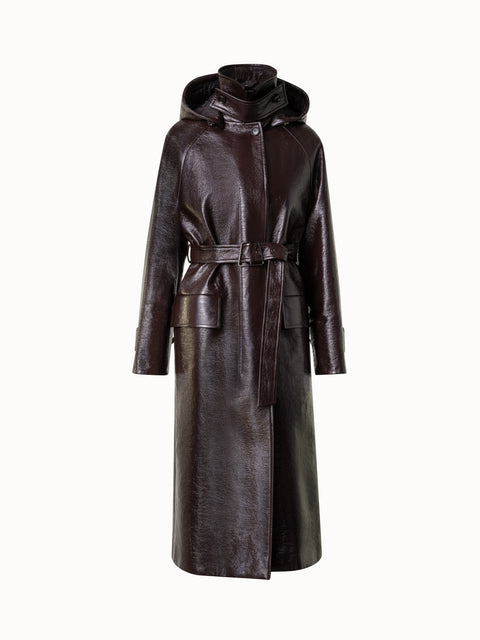 Lacquer Cotton Trench Coat with Detachable Hood