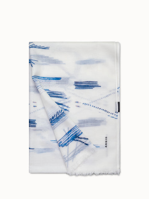 Cashmere Silk Scarf with Kasuri Birds Print