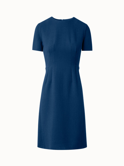 Sheath Dress with Short Sleeves in Wool Crêpe Double-Face