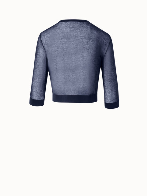 Semi-Sheer Short Knit Cardigan in Cotton Blend