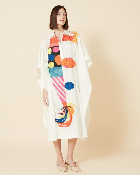 Cotton Caftan Dress with Rooster Print