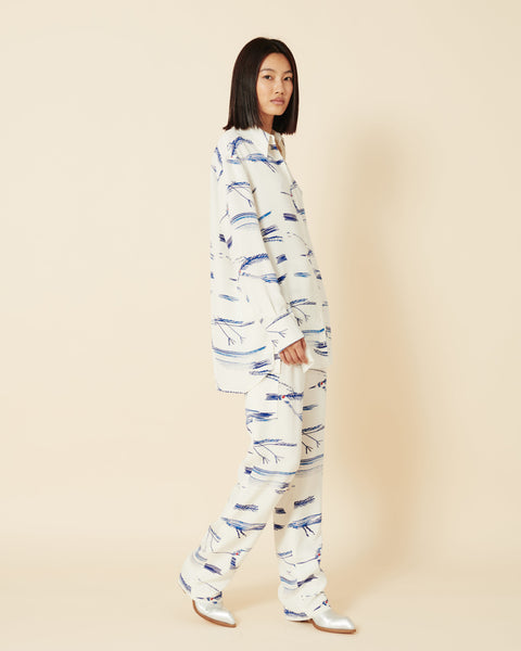 Silk Cargo Pants with Kasuri Birds Print