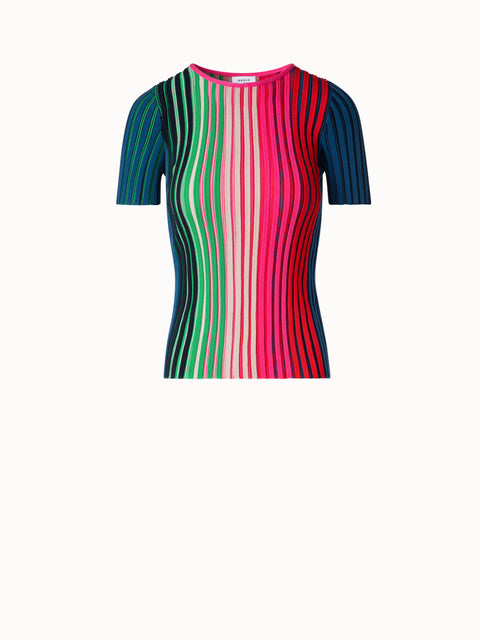 Merino Wool Top with Rainbow Rib
