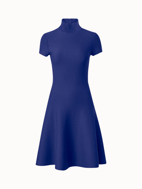 Merino Wool Knit Dress with Mock Neck Slit