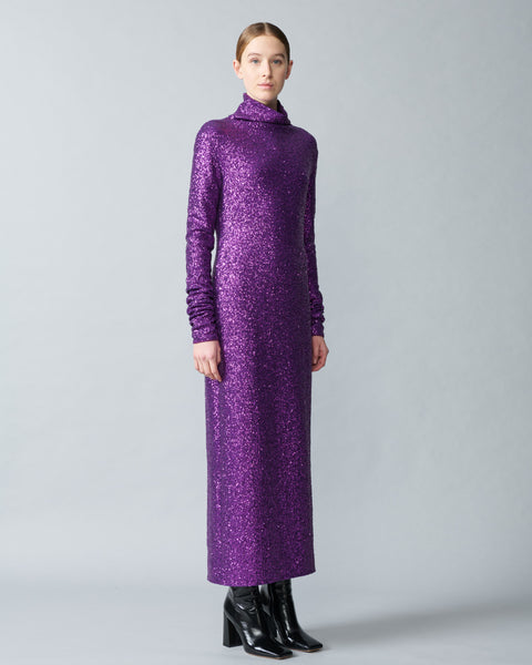 Fitted Sequin Jersey Tube Midi Gown