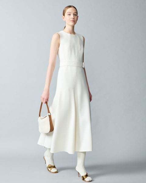 Sleeveless A-Line Midi Dress in Cotton Double-Face with Zip-Cut-Out