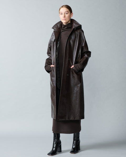 Lacquer Cotton Trench Coat with Detachable Hood