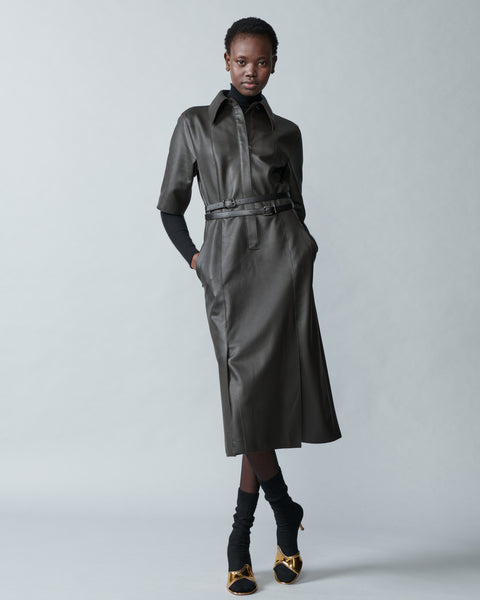 Leather Shirt Dress with Double Belt