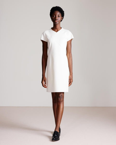 V-Neck Sheath Dress in Cotton Silk Double-Face