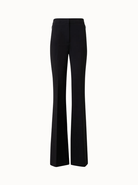 Bootcut Wool Double-Face Pants with Satin Side Trim